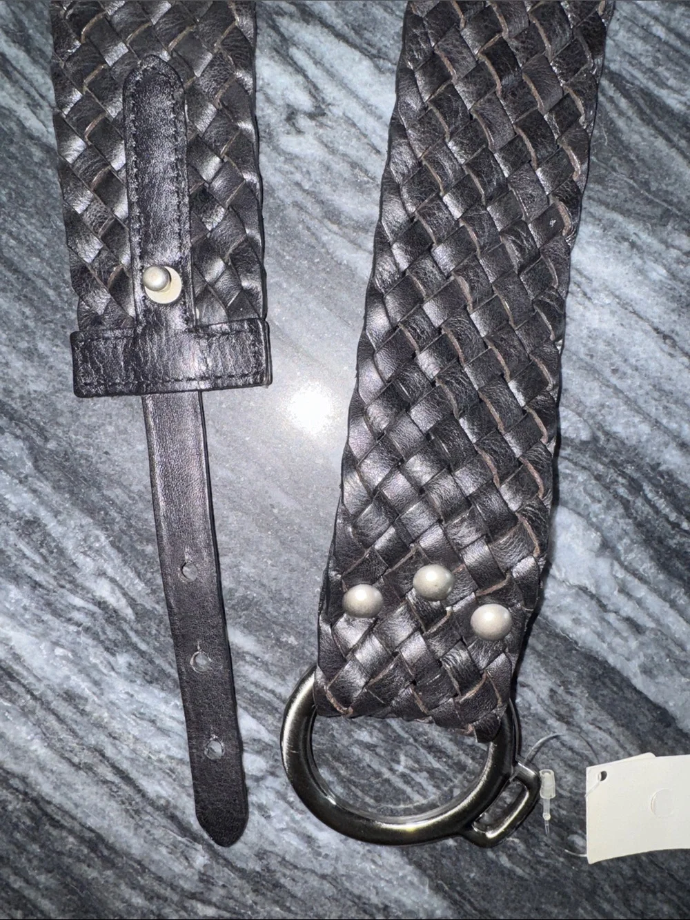 Talbots Black Woven Leather Belt with Silver-Tone Rings.MESSAGE BEFORE BUYING‼️